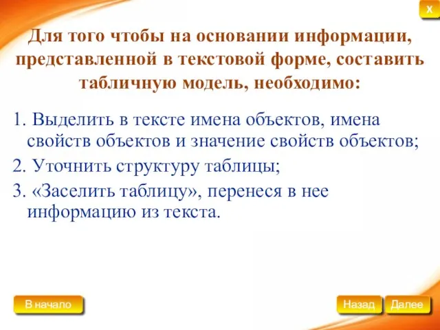 Для того чтобы на основании информации, представленной в текстовой форме, составить табличную