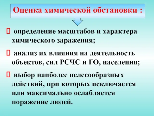 определение масштабов и характера химического заражения; анализ их влияния на деятельность объектов,