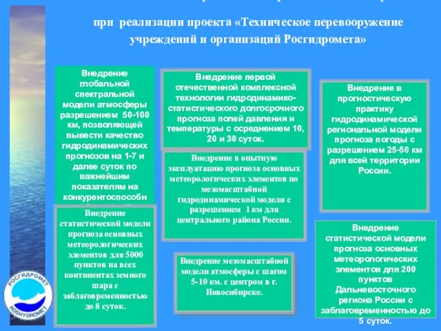 Ожидаемые показатели развития гидродинамических прогнозов при реализации проекта «Техническое перевооружение учреждений и