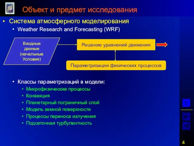 Объект и предмет исследования Система атмосферного моделирования Weather Research and Forecasting (WRF)