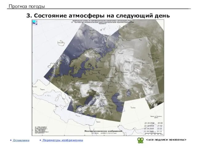 Прогноз погоды 3. Состояние атмосферы на следующий день Оглавление Параметры изображения