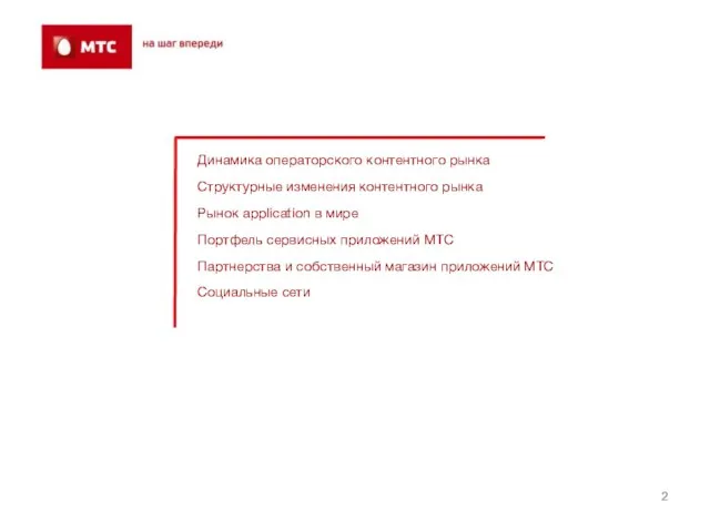 Динамика операторского контентного рынка Структурные изменения контентного рынка Рынок application в мире