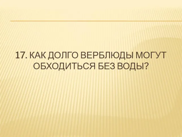 17. КАК ДОЛГО ВЕРБЛЮДЫ МОГУТ ОБХОДИТЬСЯ БЕЗ ВОДЫ?