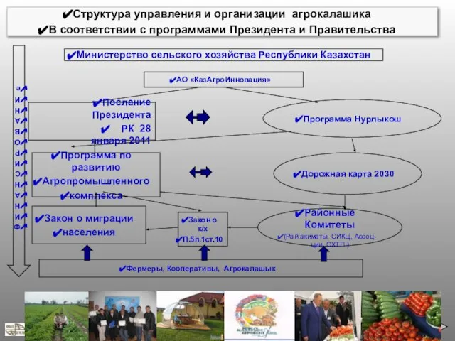 Структура управления и организации агрокалашика В соответствии с программами Президента и Правительства