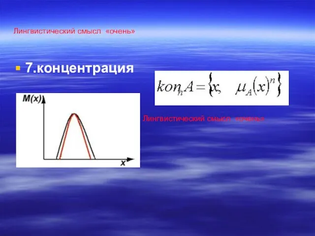 Лингвистический смысл «очень» 7.концентрация Лингвистический смысл «очень»