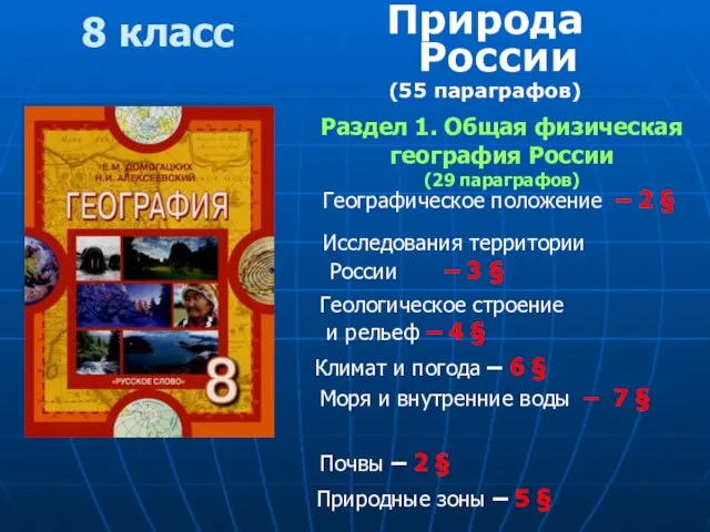 8 класс Природа России (55 параграфов) Раздел 1. Общая физическая география России