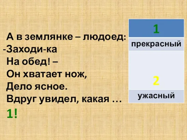 А в землянке – людоед: Заходи-ка На обед! – Он хватает нож,