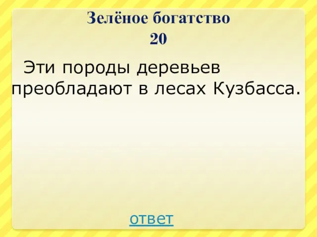 Зелёное богатство 20 Эти породы деревьев преобладают в лесах Кузбасса. ответ