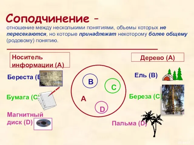 Соподчинение - отношение между несколькими понятиями, объемы которых не пересекаются, но которые