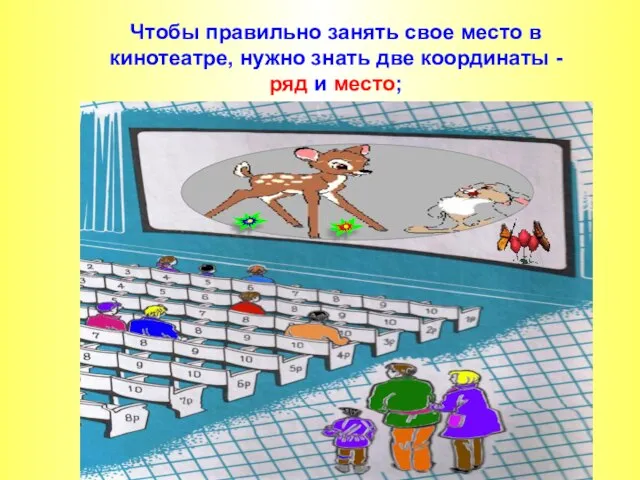 Чтобы правильно занять свое место в кинотеатре, нужно знать две координаты - ряд и место;