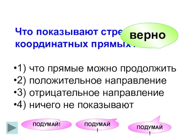 Что показывают стрелки на координатных прямых? что прямые можно продолжить положительное направление