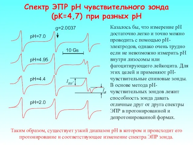 Cпектр ЭПР рН чувствительного зонда (pK=4,7) при разных рН Казалось бы, что