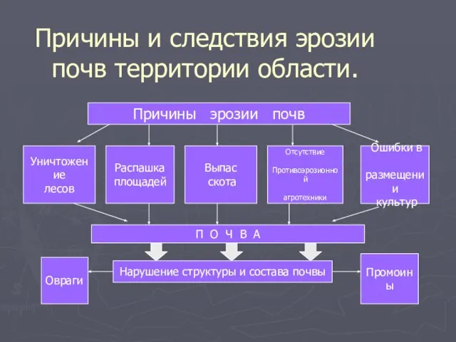 Причины и следствия эрозии почв территории области. Причины эрозии почв Уничтожение лесов