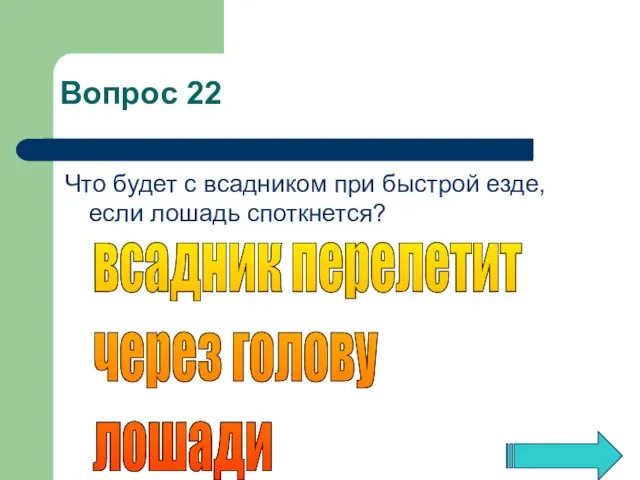 Что будет с всадником при быстрой езде, если лошадь споткнется? Вопрос 22