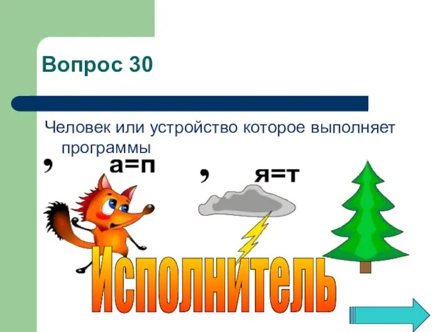 Человек или устройство которое выполняет программы Исполнитель Вопрос 30