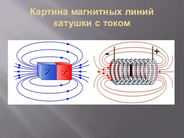 Картина магнитных линий катушки с током - +