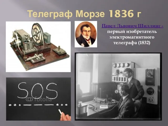 Телеграф Морзе 1836 г Павел Львович Шиллинг - первый изобретатель электромагнитного телеграфа (1832)