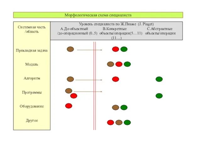 Морфологическая схема специалиста Уровень специалиста по Ж.Пиаже (J. Piaget) A.До-объектный B.Конкретные C.Абстрактные