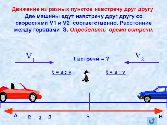 Две машины едут навстречу друг другу со скоростями V1 и V2 соответственно.