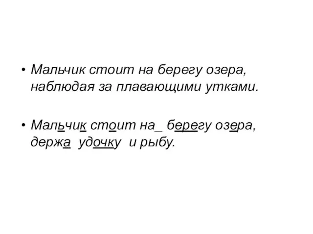 Мальчик стоит на берегу озера, наблюдая за плавающими утками. Мальчик стоит на_