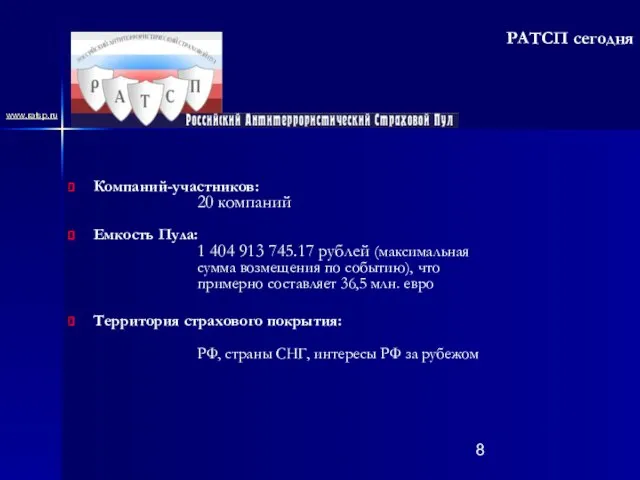 РАТСП сегодня Компаний-участников: 20 компаний Емкость Пула: 1 404 913 745.17 рублей