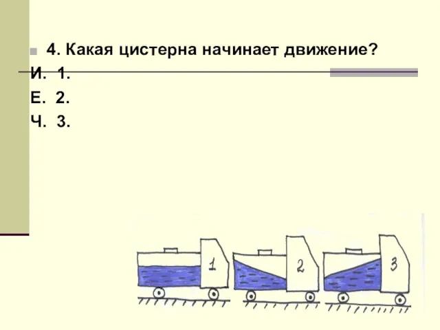 4. Какая цистерна начинает движение? И. 1. Е. 2. Ч. 3.