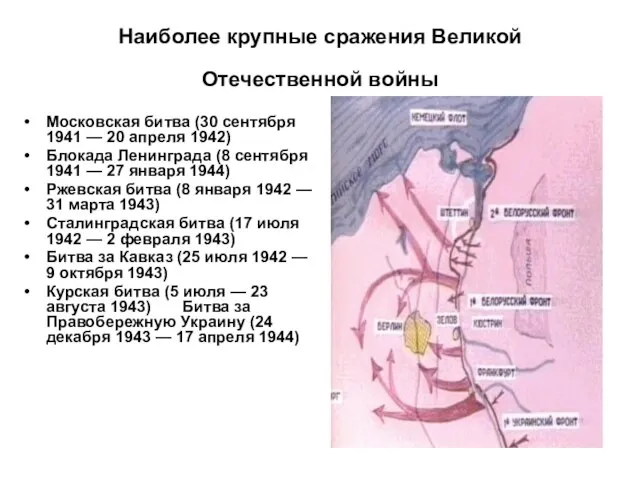 Наиболее крупные сражения Великой Отечественной войны Московская битва (30 сентября 1941 —