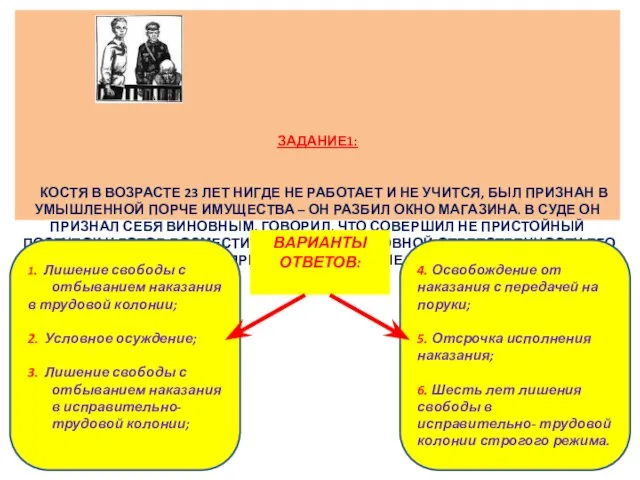 ЗАДАНИЕ1: КОСТЯ В ВОЗРАСТЕ 23 ЛЕТ НИГДЕ НЕ РАБОТАЕТ И НЕ УЧИТСЯ,