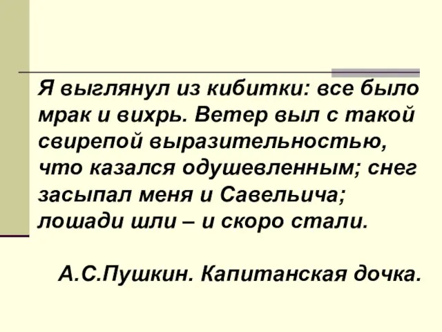 Я выглянул из кибитки: все было мрак и вихрь. Ветер выл с