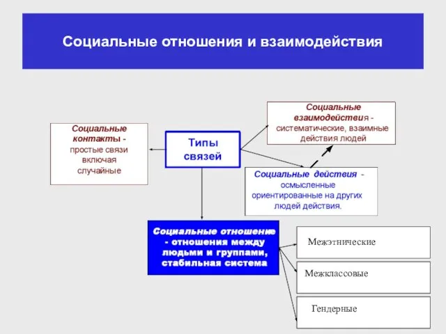 Социальные отношения и взаимодействия Межэтнические Межклассовые Гендерные