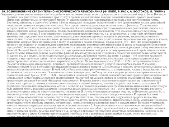 29. ВОЗНИКНОВЕНИЕ СРАВНИТЕЛЬНО-ИСТОРИЧЕСКОГО ЯЗЫКОЗНАНИЯ (Ф. БОПП, Р. РАСК, А. ВОСТОКОВ, Я. ГРИММ)