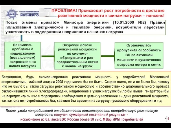 ПРОБЛЕМА! Происходит рост потребности в доставке реактивной мощности к шинам нагрузки –