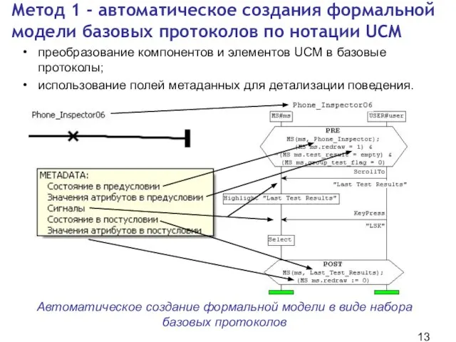 Метод 1 - автоматическое создания формальной модели базовых протоколов по нотации UCM