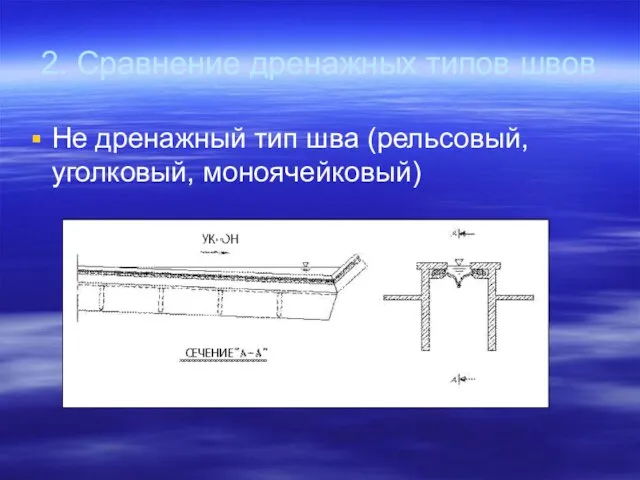 2. Сравнение дренажных типов швов Не дренажный тип шва (рельсовый, уголковый, моноячейковый)