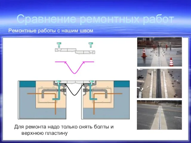 Сравнение ремонтных работ Ремонтные работы с нашим швом Для ремонта надо только