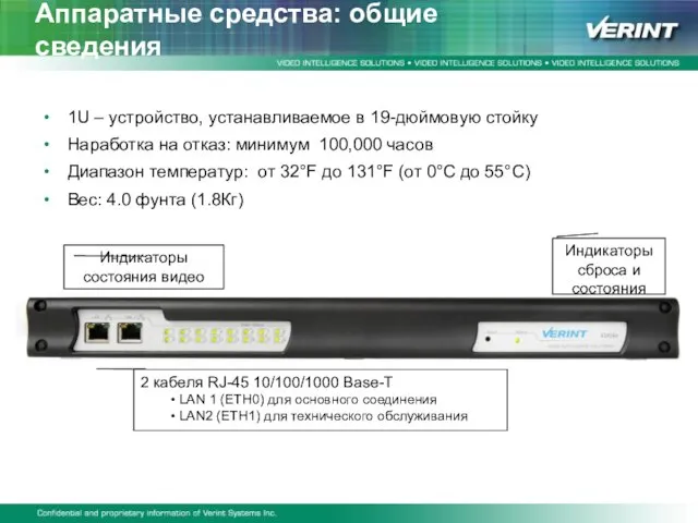 Аппаратные средства: общие сведения 1U – устройство, устанавливаемое в 19-дюймовую стойку Наработка