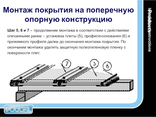 Монтаж покрытия на поперечную опорную конструкцию Шаг 5, 6 и 7 -