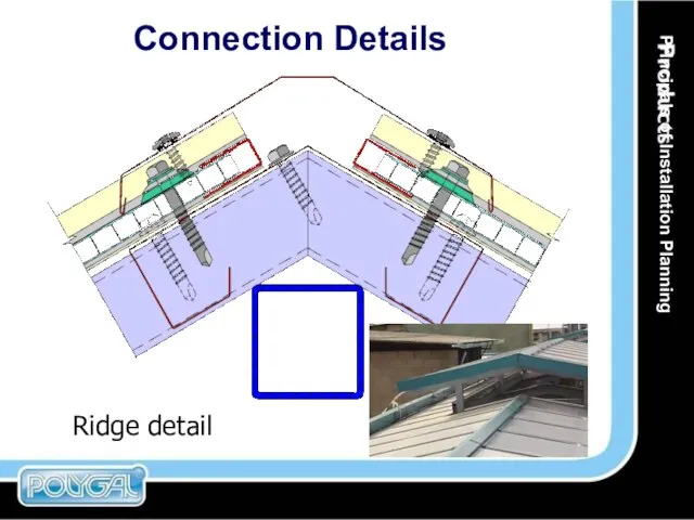 Connection Details Ridge detail Principals of Installation Planning