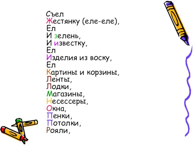 Съел Жестянку (еле-еле), Ел И зелень, И известку, Ел Изделия из воску,