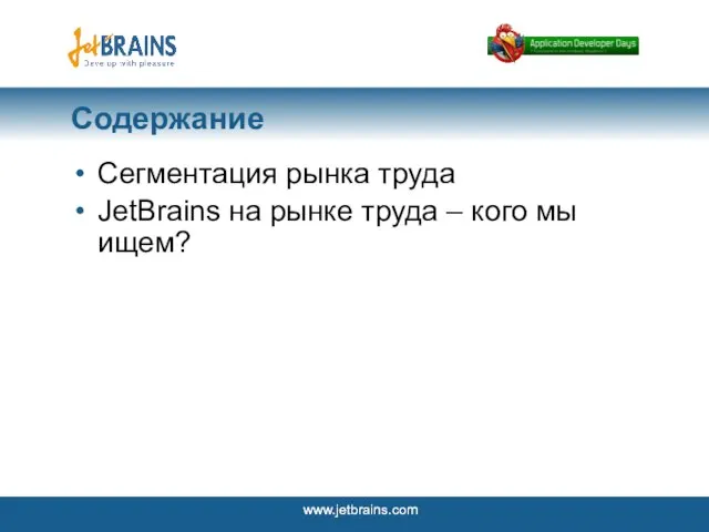 Содержание Сегментация рынка труда JetBrains на рынке труда – кого мы ищем?