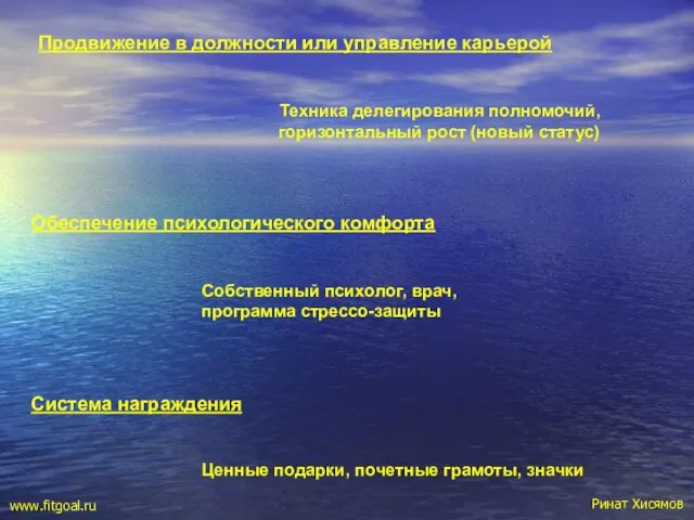 Продвижение в должности или управление карьерой Техника делегирования полномочий, горизонтальный рост (новый