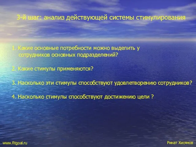 3-й шаг: анализ действующей системы стимулирования 1. Какие основные потребности можно выделить