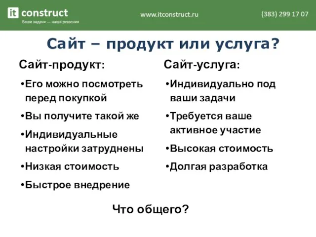 Сайт – продукт или услуга? Сайт-продукт: Его можно посмотреть перед покупкой Вы