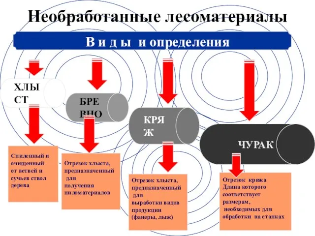 Необработанные лесоматериалы ХЛЫСТ БРЕВНО КРЯЖ ЧУРАК В и д ы и определения