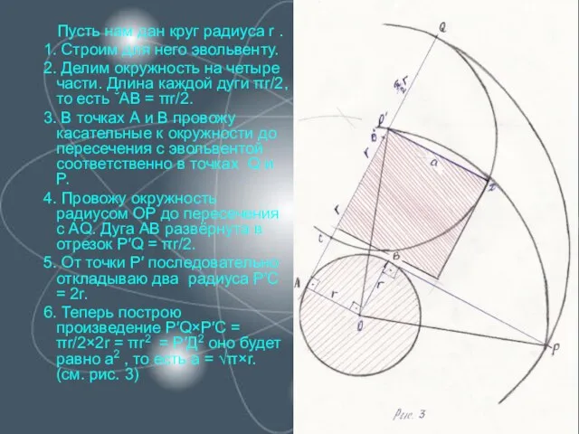 Пусть нам дан круг радиуса r . 1. Строим для него эвольвенту.