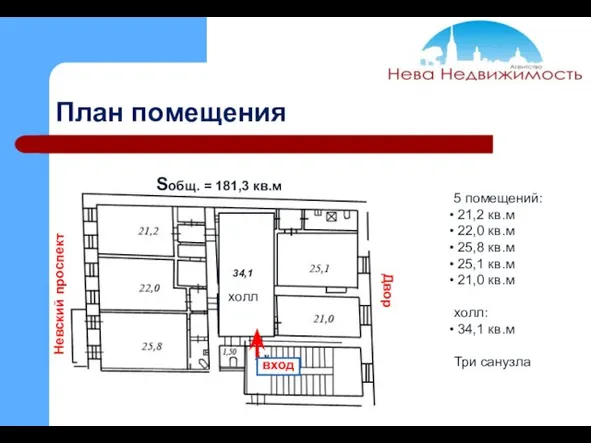 План помещения 5 помещений: 21,2 кв.м 22,0 кв.м 25,8 кв.м 25,1 кв.м