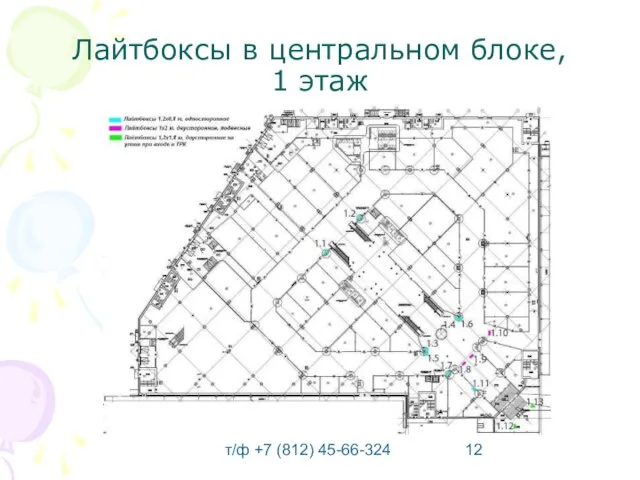 т/ф +7 (812) 45-66-324 Лайтбоксы в центральном блоке, 1 этаж