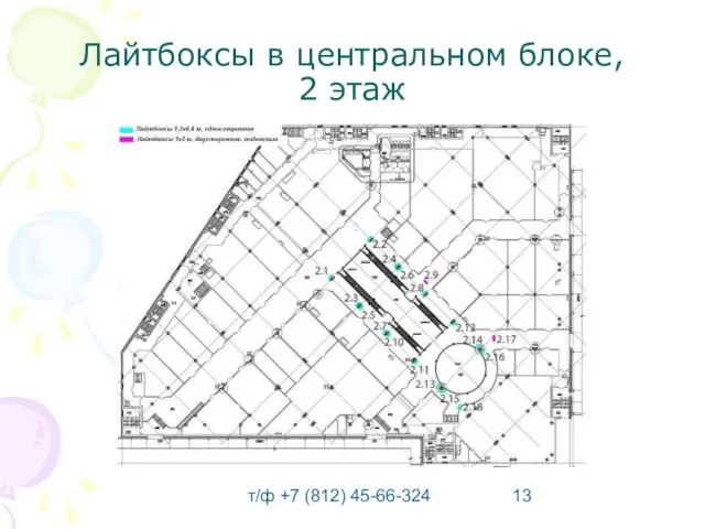 т/ф +7 (812) 45-66-324 Лайтбоксы в центральном блоке, 2 этаж