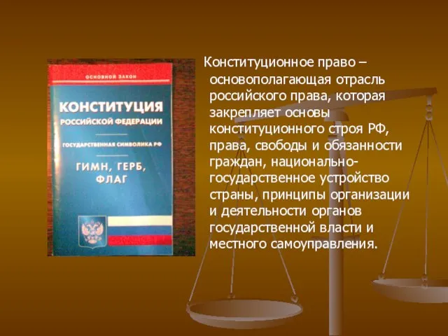 Конституционное право – основополагающая отрасль российского права, которая закрепляет основы конституционного строя