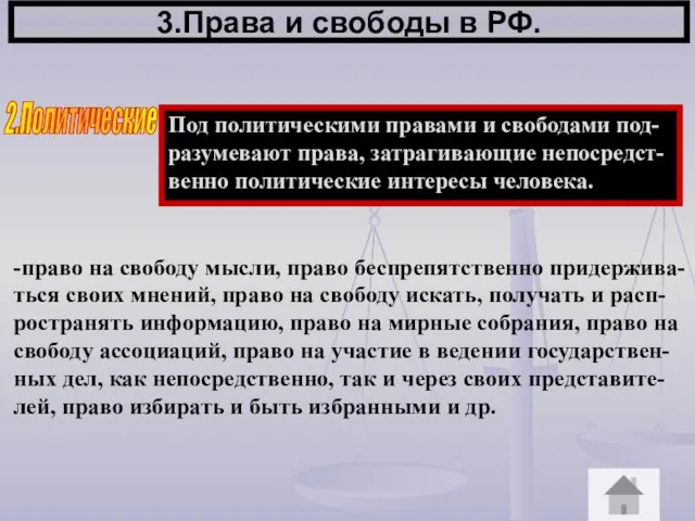 3.Права и свободы в РФ. 2.Политические Под политическими правами и свободами под-